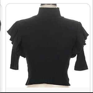 Zara Black Ruffle Sleeve Mock Neck Top